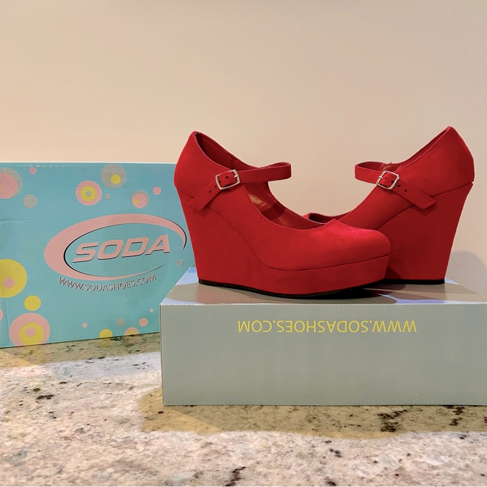 Soda Shoes Red Wedges